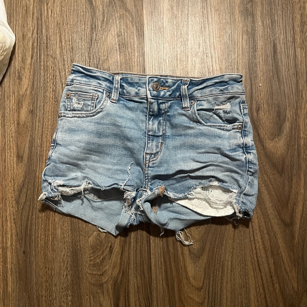 American Eagle Outfitters Light Blue Distressed Jean Shorts